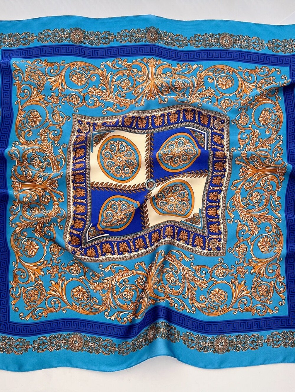 Blue Silk-Feel Women's Scarf Neck Scarf , Head Scarf 70×70cm